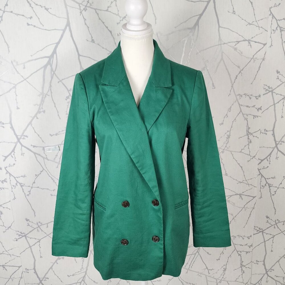 Banana Republic Kelly Green Linen Cotton Double Breasted Blazer
